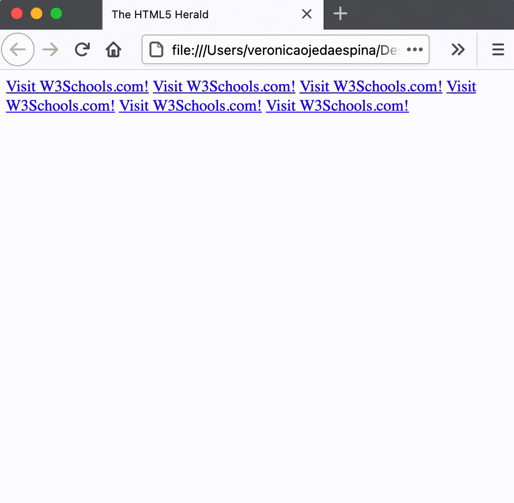 A gif of the simple html site that only had a bunch of links where the user is using the keyboard to navigate through the page with tab key, and the focus never entering any link. Just the body receives the focus.