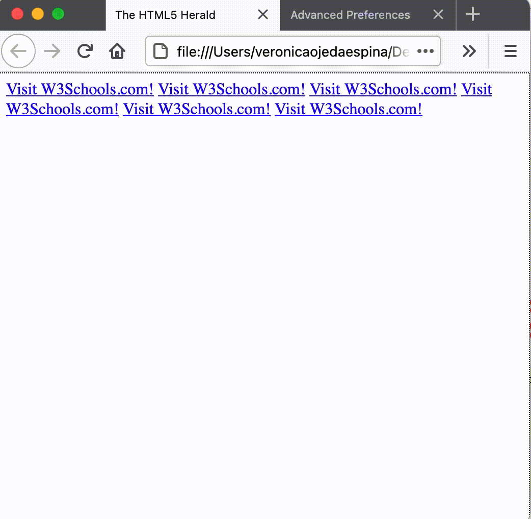 A gif of the simple html site that only had a bunch of links where the user is using the keyboard to navigate through the page with tab key, and each link receiving the focus correctly.